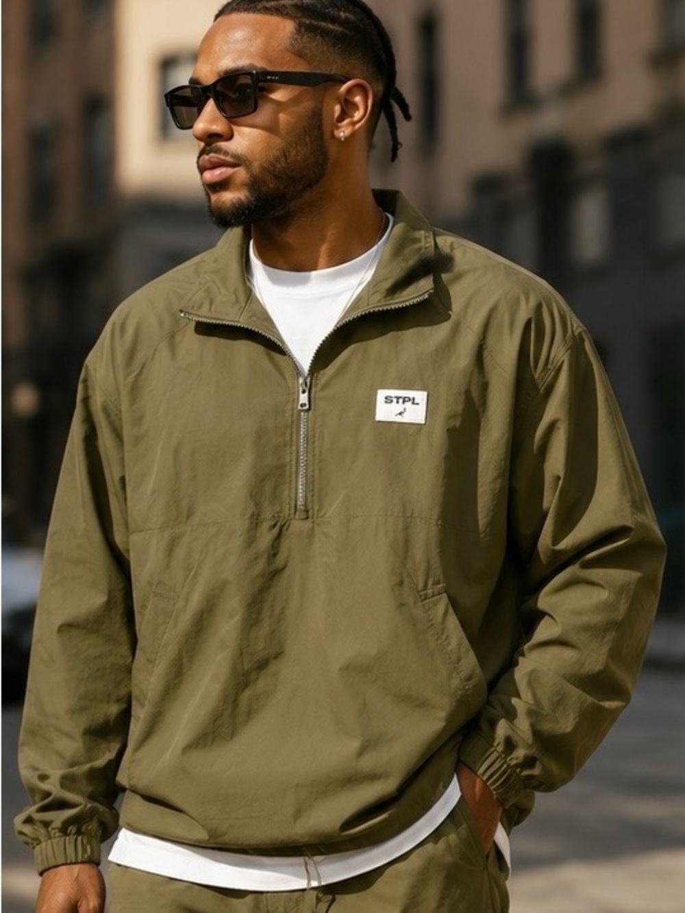 Staple Pigeon STPL Olive Green Half Zip Windbreaker Jacket Large NWT Streetwear